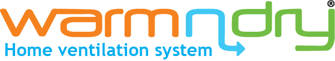 Logo For Warm N Dry, A Home Ventilation System, Featuring Orange And Green Text.